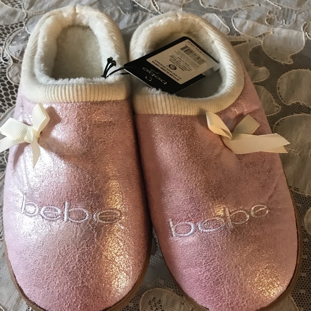 Bebe Girls sz L 2/3 Shimmering Pink Slippers